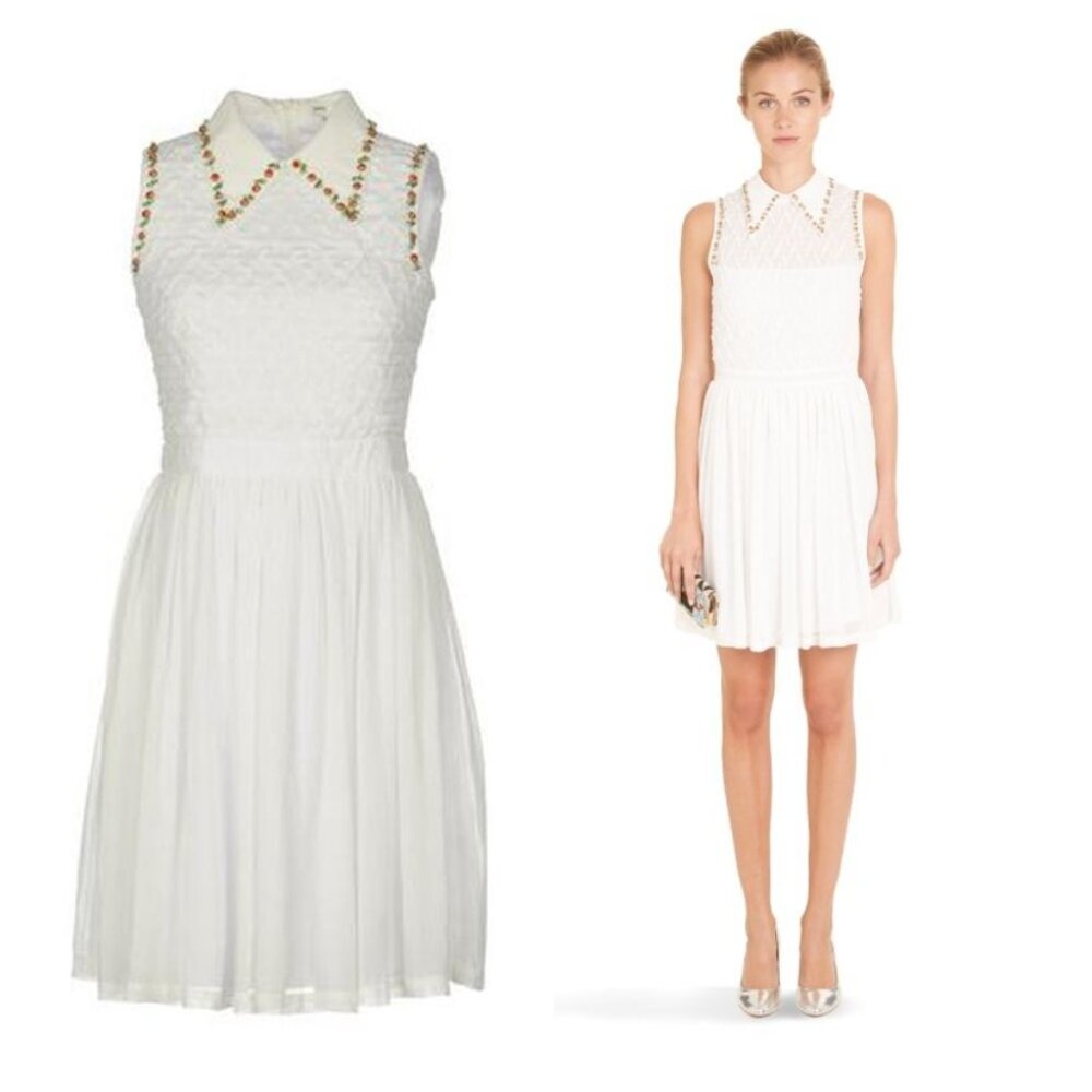 NWT Manoush silk elegant dress white with stones